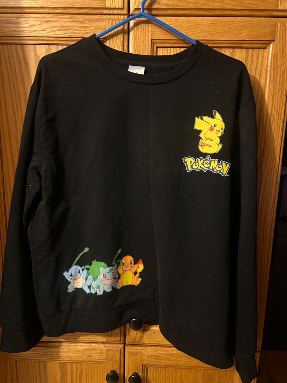 Pokemon Black Crewneck Sweatshirt with Pikachu, Squirtle, Bulbasaur & Charmander